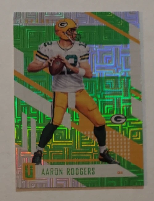 Aaron Rodgers (Packers) 2017 Unparalled football LIME GREEN ESCHER SQUARES - Image 1 of 1