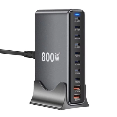 800W USB C Ladegerät 10-Port Multi-Geräte Schnellladeleistung Multiport-USB-C - Bild 1 von 4