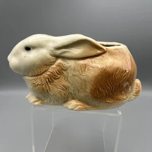 Vintage Mid Century Ceramic Bunny Rabbit Planter Brown And White Easter - Picture 1 of 9