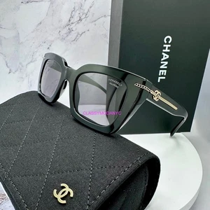 CHANEL Sunglasses Black Polarized Square Gold Chain CC Logo CH5509 C622/T8 New - Picture 1 of 18