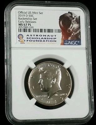 2019-D Kennedy Clad Half Dollar 50c NGC MS 67 PL Rocketship Set #5689 - Image 1 of 3