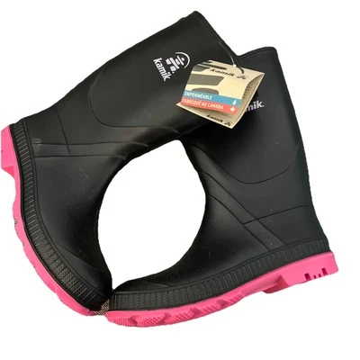Bota de Lluvia Kamik Youth Stomp, Carbón/Magenta, 2 EE. UU. Unisex niño pequeño nueva Foto 1 de 4
