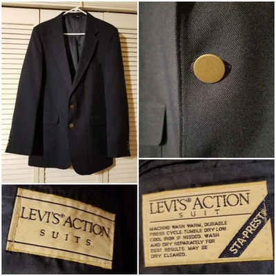 Chaqueta Blazer Abrigo Deportivo Vintage Levi's Action Suits 42L Azul Marino Oscuro EE. UU. Foto 1 de 4