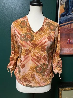 Retro Y2K Jamaica Bay Petites PL Large Peach Tropical Baby Tee Slim 3/4 Sleeve - Image 1 of 4