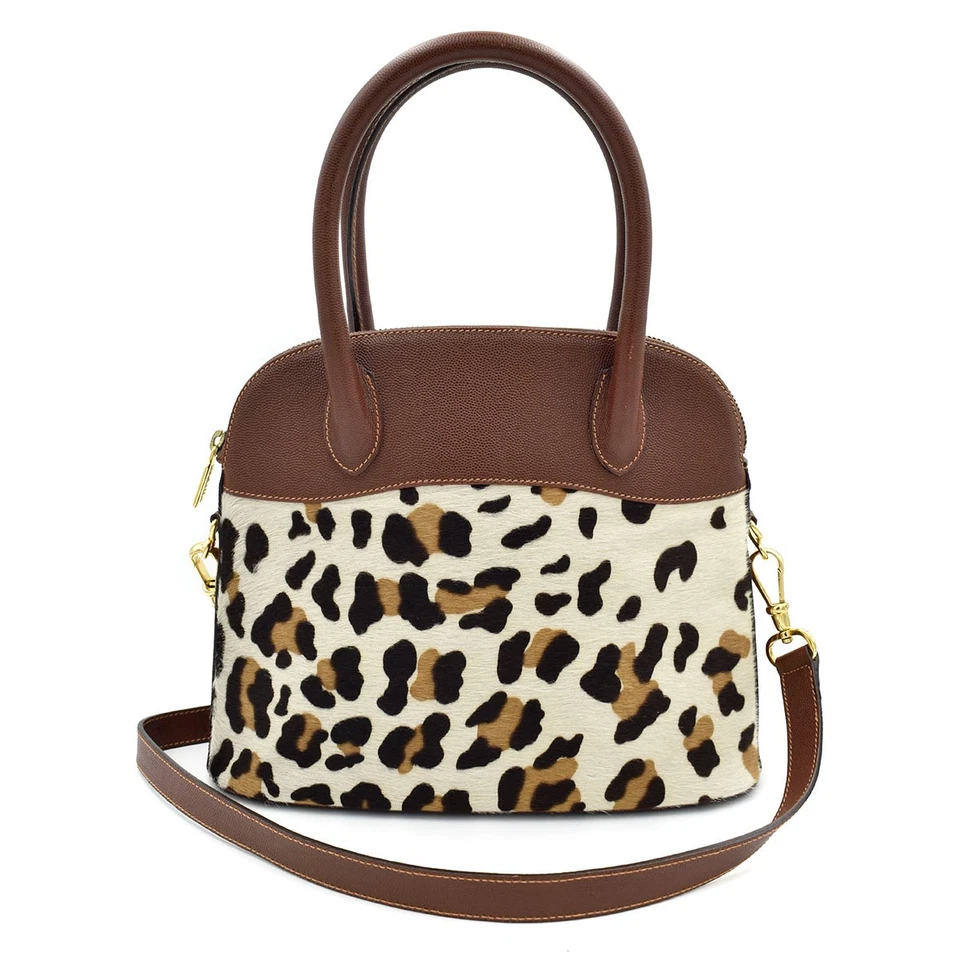 Escada 棕色/奶油色豹纹小牛毛/皮革托特包/单肩包/手提包 — 第 1/4 张图片