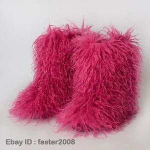 Winter Wool Fur High Boots Women's Winter Mid Length Boots Fur Snow Warm Boots - Picture 1 of 42