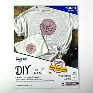 Camiseta Avery 3271 Iron-On Ink Jet Transferencias 6 Hojas LUZ 8.5" X 11" SELLADA - Imagen 1 de 9