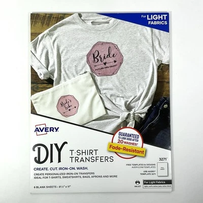 Avery 3271 Iron-On Ink Jet T-Shirt Transfers 6 Sheets LIGHT 8.5" x 11" SEALED - Image 1 of 4