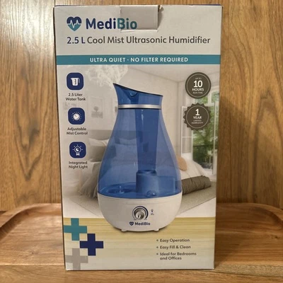 Medibio 2.5 L Cool Most Ultrasonic Humidifier Ultra Quiet No Filter Pre-owned - Image 1 of 3