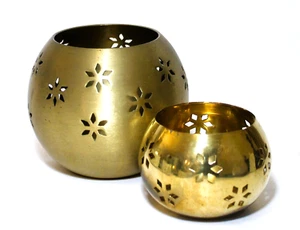 Brass Votive Candle Holders Flowers India Set 2 - Picture 1 of 11