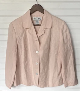Vintage Victoria Holley Womens Linen Light Pink Button Down Collared Blazer Sz 8 - Picture 1 of 9
