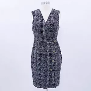 Donna Karan Black Label Sheath Dress Womens 8 Black White Asymmetric ButtonFront - Picture 1 of 10