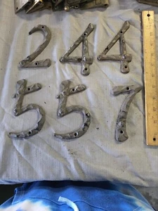(6)Metal House Numbers Street Address LARGE Silver Cast Iron 5 in - Picture 1 of 3