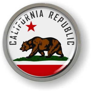 Emblem Car Sticker 3d Decal Chrome ROUND Bezel - Flag of California - Picture 1 of 17