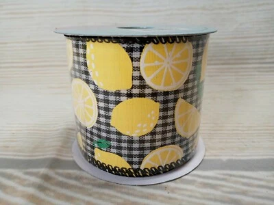 New! Lemons Buffalo Check Plaid Ribbon 2.5"x 6 YD Wired Lemon Gingham Farmhouse  - Image 1 of 4