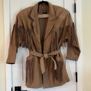 VTG PELLE Brown Fringe Tassel Leather Jacket Coat Cowgirl Western Rancher Medium - Picture 1 of 12