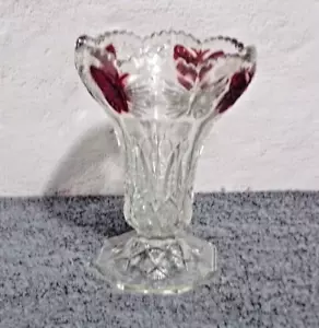 Vintage Ruby Red Butterfly Crystal Cut Clear Glass Vase - Picture 1 of 5