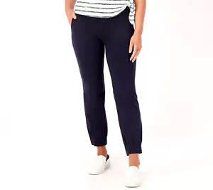 Women with Control Cotton Jersey SMOOTH & SLEEK Pants - Navy, Tall Small - Picture 1 of 2