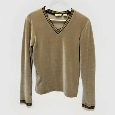 VTG Limited America Womens Shirt Velvet Sweater M Tan  V-Neck Long Sleeve 70s - Image 1 of 4