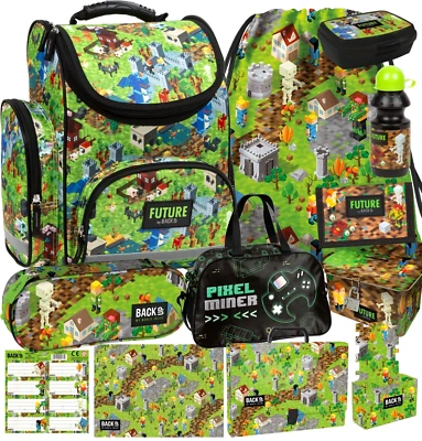12 tlg Minecraft Games Pixel Schulranzen set Ranzen rucksack schulrucksack - Bild 1 von 4