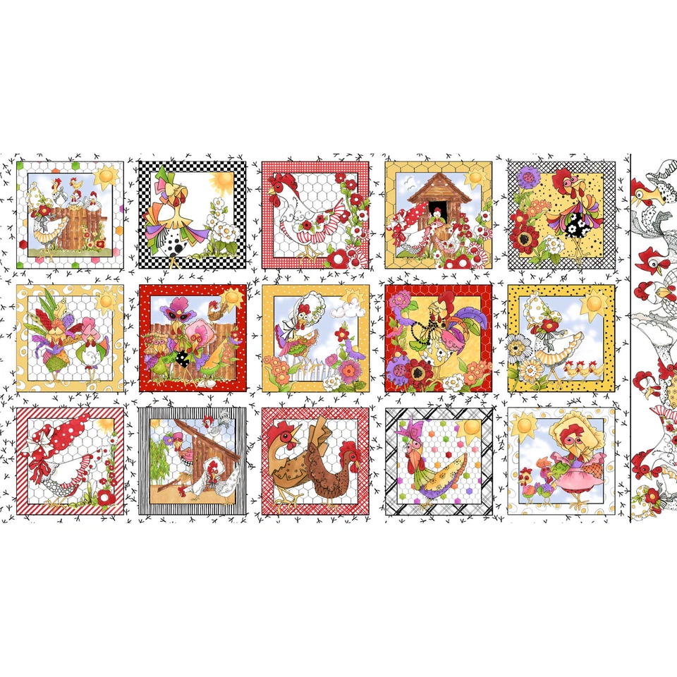 Loralie Designs Chicken Chique Fabric 24" X44" Panel RETIRED Rooster Hen Cotton - Image 1 of 1