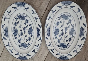Juego Platos Ovalados Tatung TAIWÁN 12" Duraderos China AZUL Y BLANCO Lirio de Agua - Imagen 1 de 4
