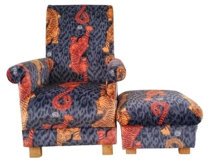 Emma J Shipley Velvet Fabric Adult Chair & Footstool Armchair Accent Animals New - Picture 1 of 105
