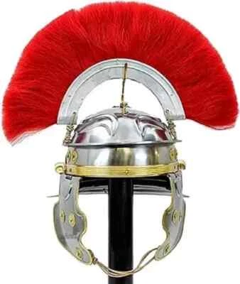 Casco de acero Centurión Galo Imperial Romano MS con diseño de latón y pluma roja Foto 1 de 4