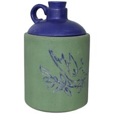 Handmade Studio Pottery Ceramic Blue Purple Green Bird Moonshine Jug Jar 7x4 in