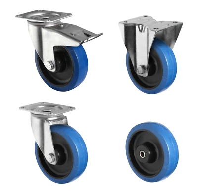 MARKENLOS Blue wheels Schwerlastrollen Vollgummi Rad Transportrollen 80 100 125 160 200mm