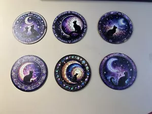 6 beautiful Cat coaster set. Ideal gift! Black cat wooden coaster - Picture 1 of 7