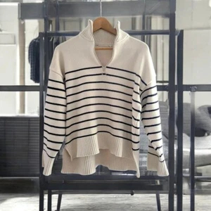 Zara Breton striped heavy Winter sweater with zipped collar - Picture 1 of 3