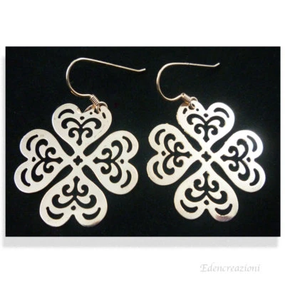 ORECCHINI DONNA PENDENTI FILIGRANA QUADRIFOGLIO IN ARGENTO 925/000 ORO ROSA - Immagine 1 di 3