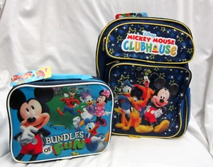 DISNEY MICKEY GOOFY PLUTO&DONALD DUCK 14" BLUE BACKPACK AND 9.5" LUNCHBOX-NEW! - Picture 1 of 7