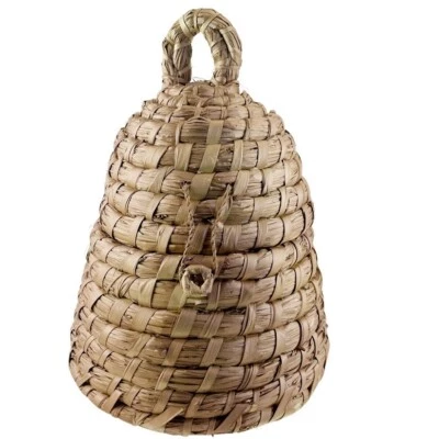 Rustic Bee Skep Basket Beehive Coiled Straw Palm Lidded Decor Large 16" x 13" - Image 1 of 4
