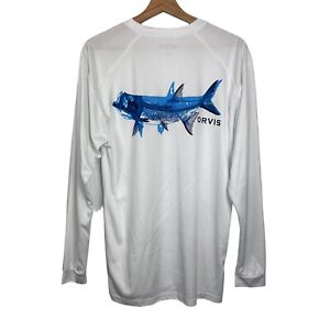 Orvis Mens T-Shirt White Fly Fishing Dri-Release Long Sleeve Size Medium Sports
