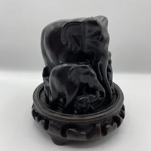 Elephant Family Mother Father Babies Figurine / Statue Ornate Stand - Picture 1 of 6