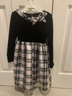 NUEVO Vestido a Cuadros Rosa Terciopelo Negro Fiesta Navidad Talla 6 Niñas Nuevo con Etiquetas Foto 1 de 4
