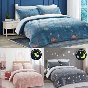 Teddy Fleece Duvet Cover Set & Blanket Glow in the dark 2Pc Bedding Set Uk Sizes - Picture 1 of 14