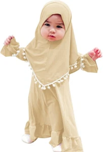 Muslim Kids Girls Burqa Kaftan Long Dress Khimar Hijab Set Islamic Children Robe - Picture 1 of 74