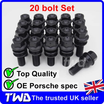 20x BLACK WHEEL BOLTS - PORSCHE PANAMERA 970 971 ALLOY LUG NUT STUD SET [20F] - Image 1 of 4