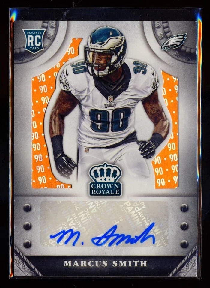 2014 CROWN ROYALE ORANGE NUMBERS /90 AUTO MARCUS SMITH EAGLES - Image 1 of 1