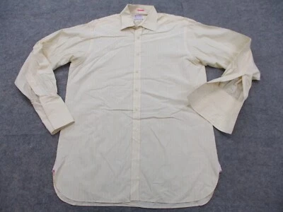 Camisa de vestir Thomas rosa para hombre mediana 15,5 amarilla blanca a rayas abotonadas adulto Foto 1 de 4