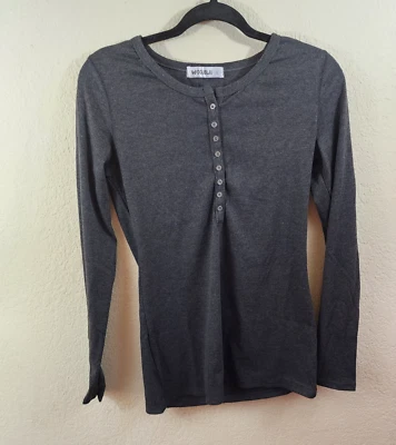 Новый Doublju подростков L серый длинным рукавом четверть кнопка Henley футболка - Изображение 1 из 4