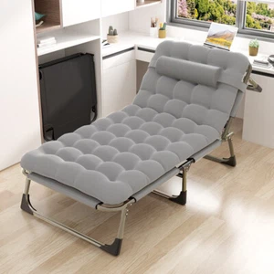 Single Metal Folding Bed Frame w/ Mattress Single Size Portable Camping Recliner - Picture 1 of 9