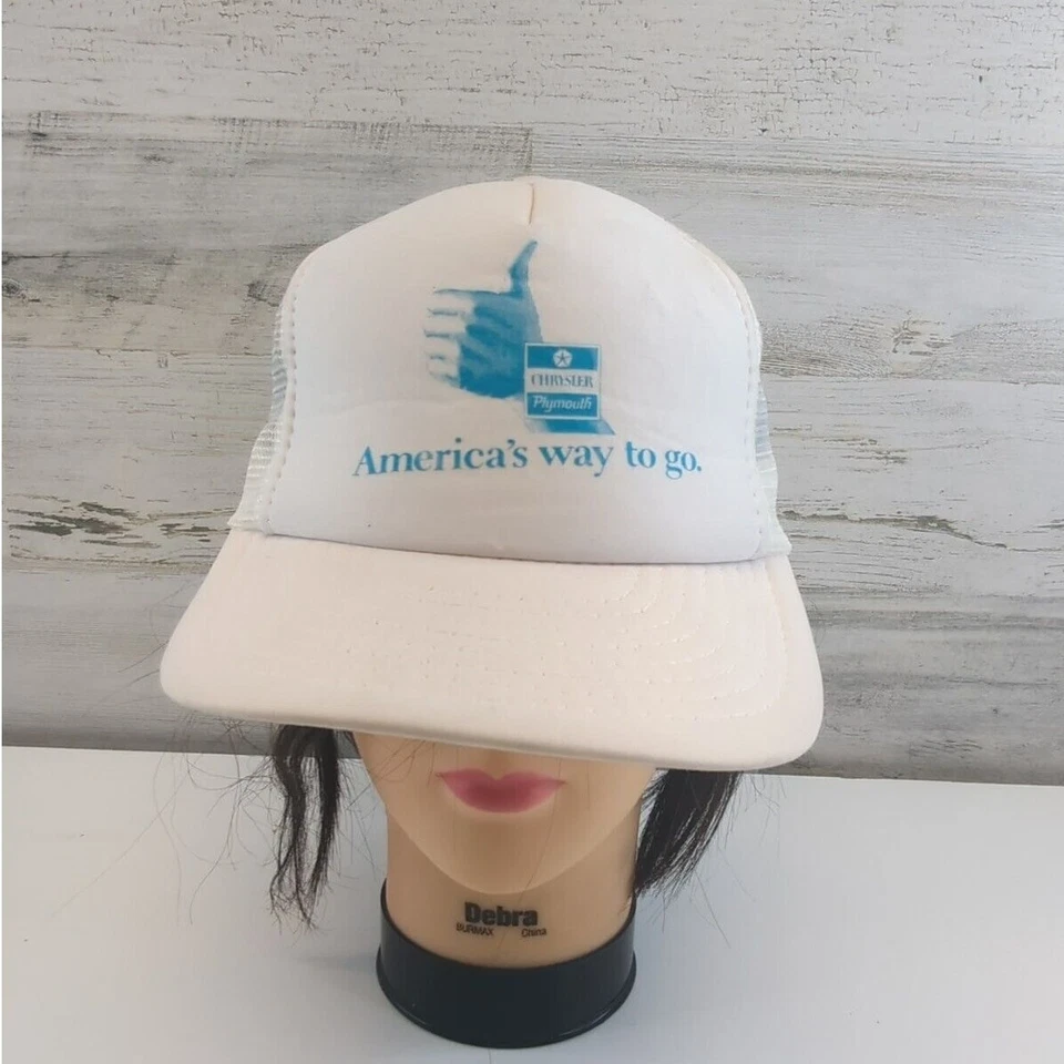 Chrysler Plymouth Americas Way To Go White Vintage Trucker Hat snapback - Image 1 of 4