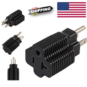 USA 3-Prong NEMA 5-15P to 5-20R Power Converter – 15A 125V,  Certified, Black - Picture 1 of 7