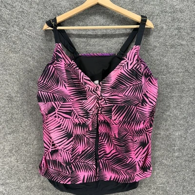 Ava & Viv Tankini Top Women 26W Plus Pink Floral V-Neck Sleeveless Wide Strap - Image 1 of 4
