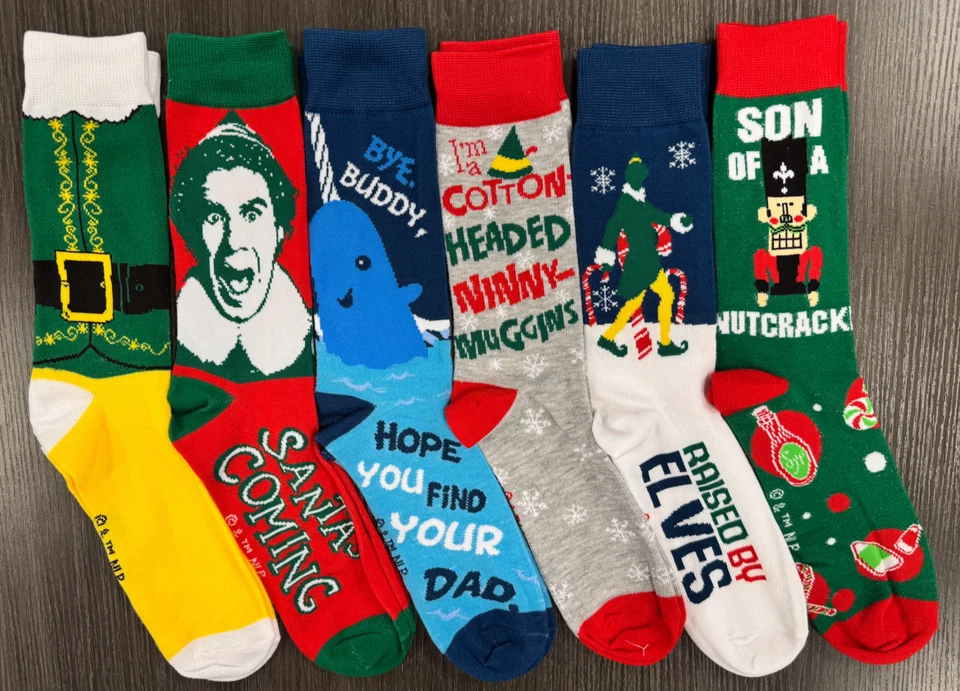 Brand New - One Size Fits Most - Elf - Christmas - 6 Pair Crew Socks - Image 1 of 1