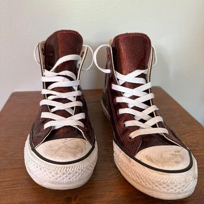 Women's Maroon Sparkly High-Top Converse - Image 1 of 4